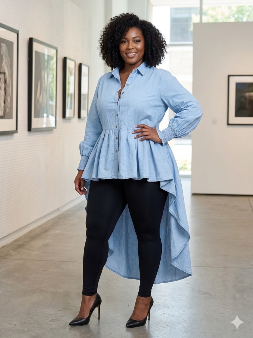 Truth NYC Chambray High-Low Peplum Tunic Dressy Top - Size 2X